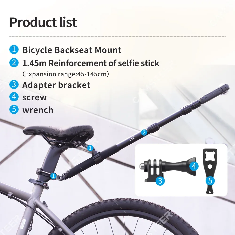 Support de montage pour siège arrière de vélo Camsteer, vue à la troisième personne, support de caméra compatible GoPro 13 12 pour Insta360 X6 X5 AcePro DJI Osmo360 Action 6 5Pro 8