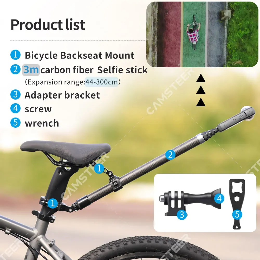 Support de montage pour siège arrière de vélo Camsteer, vue à la troisième personne, support de caméra compatible GoPro 13 12 pour Insta360 X6 X5 AcePro DJI Osmo360 Action 6 5Pro 10