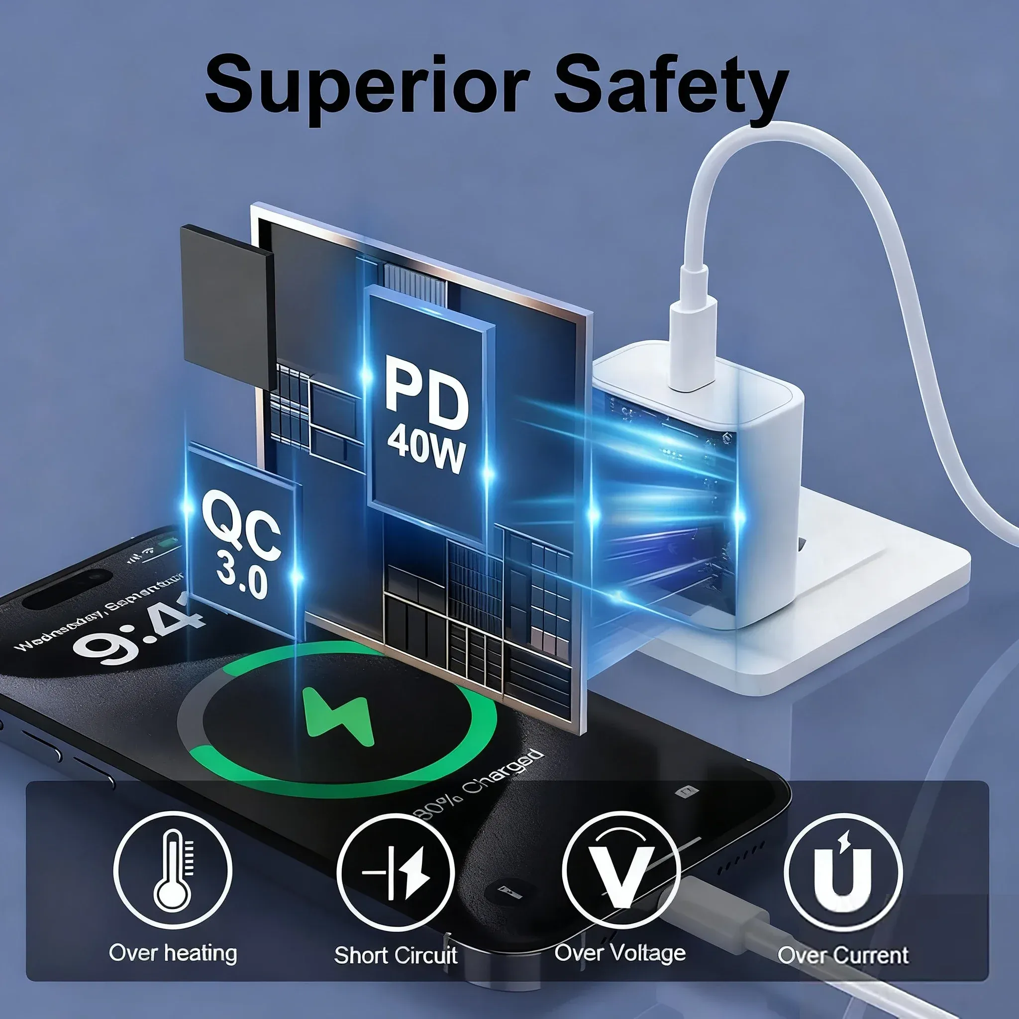Chargeur rapide USB-C 40 W Power Delivery pour iPhone 14 à 17 – Adaptateur secteur Type-C 2