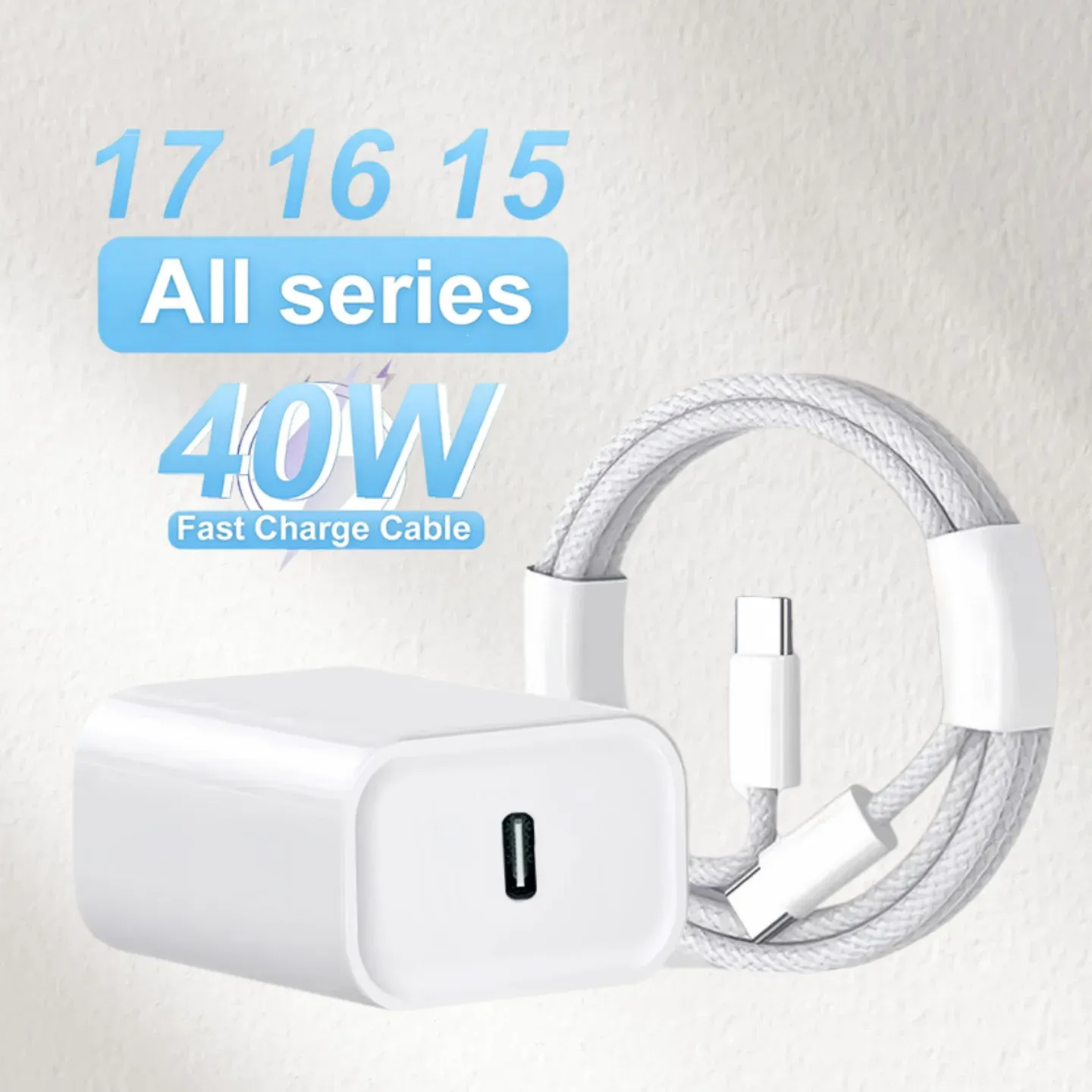 Chargeur rapide USB-C 40 W Power Delivery pour iPhone 14 à 17 – Adaptateur secteur Type-C