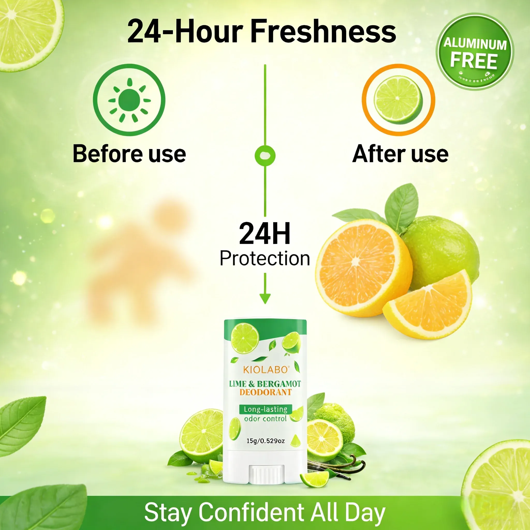 Déodorant stick citron vert et bergamote mixte – Protection longue durée contre les odeurs, parfum frais d'agrumes, déodorant naturel pour les aisselles 5