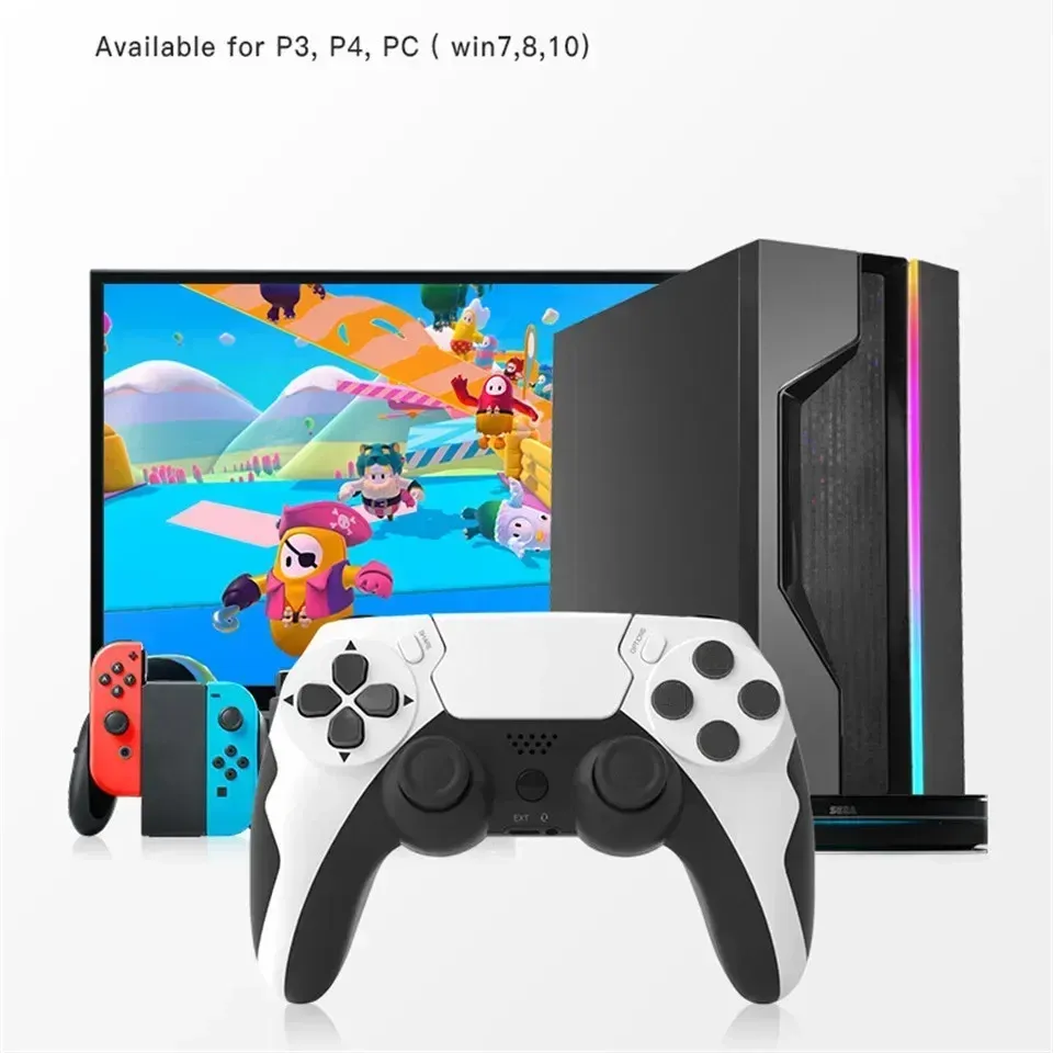 Manette sans fil GAMINJA Bluetooth avec double vibration, joystick 6 axes, pavé tactile, microphone et prise casque, compatible PS4, PS3 et PC 2