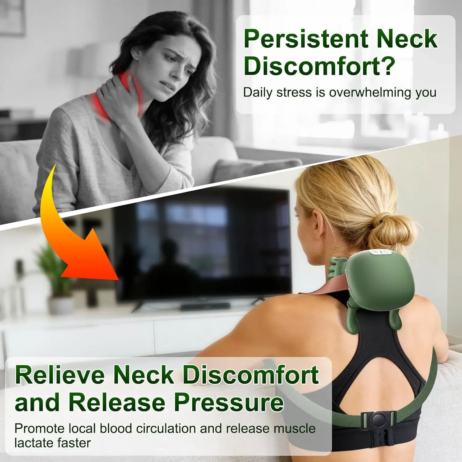Masseur sans fil pour le cou et le dos avec chaleur, pétrissage Shiatsu 4D, massage profond des tissus pour les épaules, la colonne cervicale et les trapèzes 4