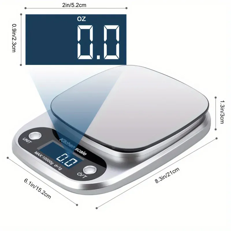 Balance de cuisine numérique de précision Essentia, capacité 5 kg/10 kg, écran LCD, arrêt automatique, fonctionnement à piles (piles AAA non incluses) 5