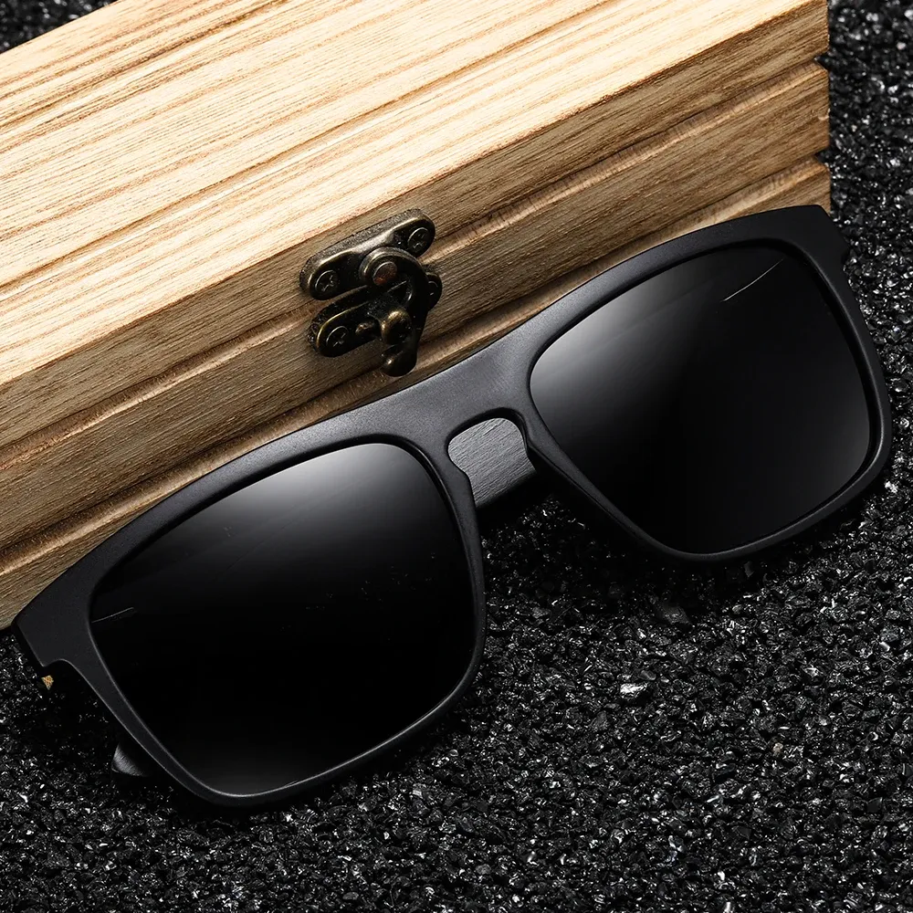 Lunettes de soleil polarisées en bois noir pour homme, verres rouges UV400, réf. S5523 4