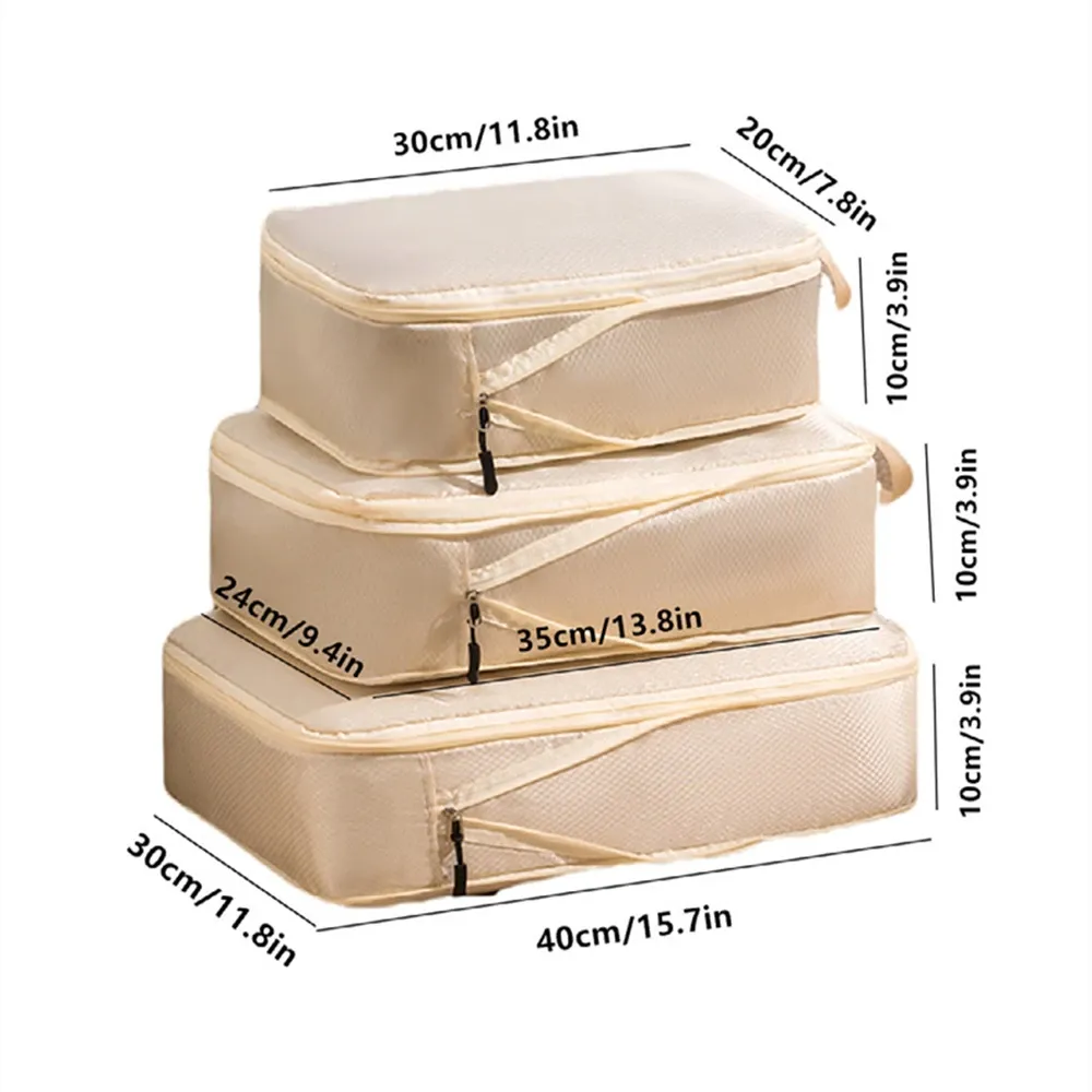 3 pièces Ensemble de Rangement Pour Voyage Compressible Multifonction, Organisateurs de Bagages Étanches en Nylon Portables, Rose 5