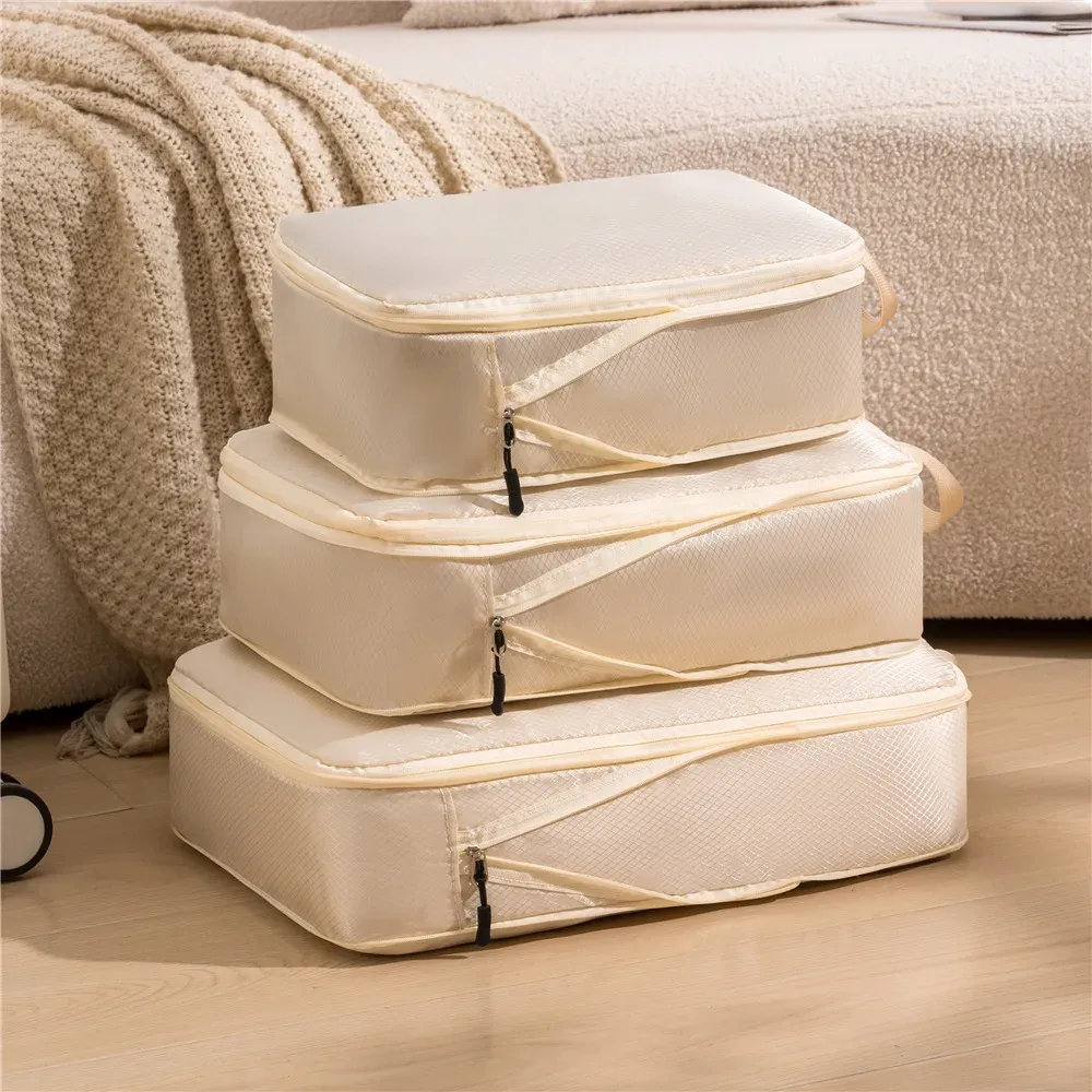 3 pièces Ensemble de Rangement Pour Voyage Compressible Multifonction, Organisateurs de Bagages Étanches en Nylon Portables, Rose 10