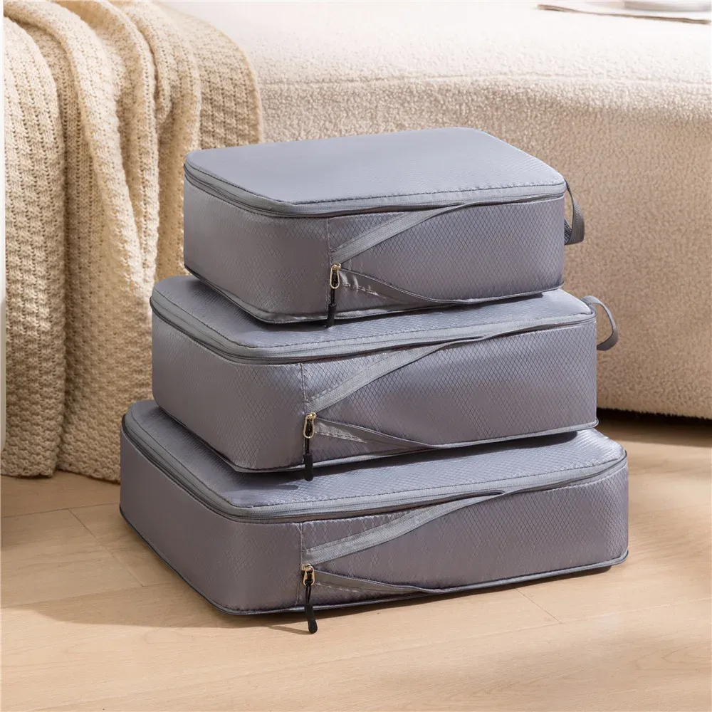 3 pièces Ensemble de Rangement Pour Voyage Compressible Multifonction, Organisateurs de Bagages Étanches en Nylon Portables, Rose 8