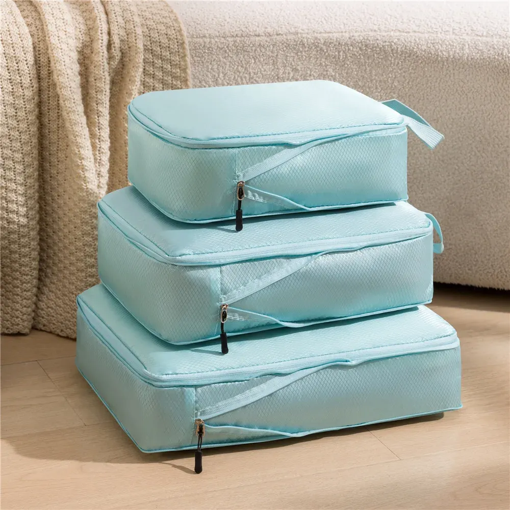 3 pièces Ensemble de Rangement Pour Voyage Compressible Multifonction, Organisateurs de Bagages Étanches en Nylon Portables, Rose 11