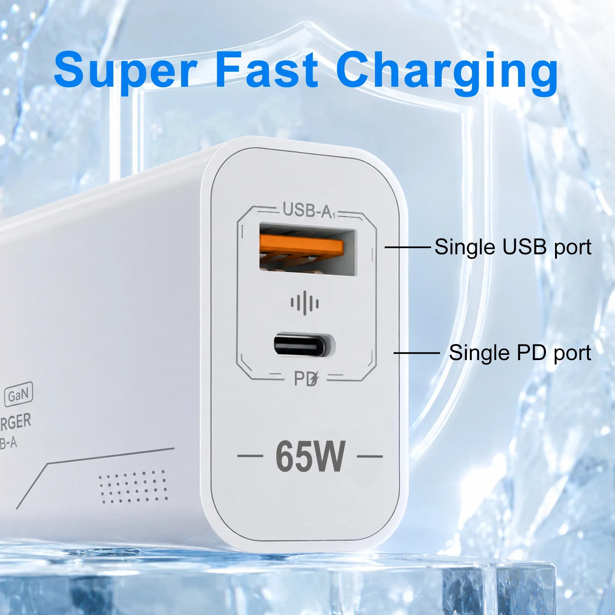 Chargeur USB-C GaN 65 W à 2 ports, charge rapide, adaptateur secteur pour iPhone, Samsung, Xiaomi, prise EU/US, chargeur mural 3