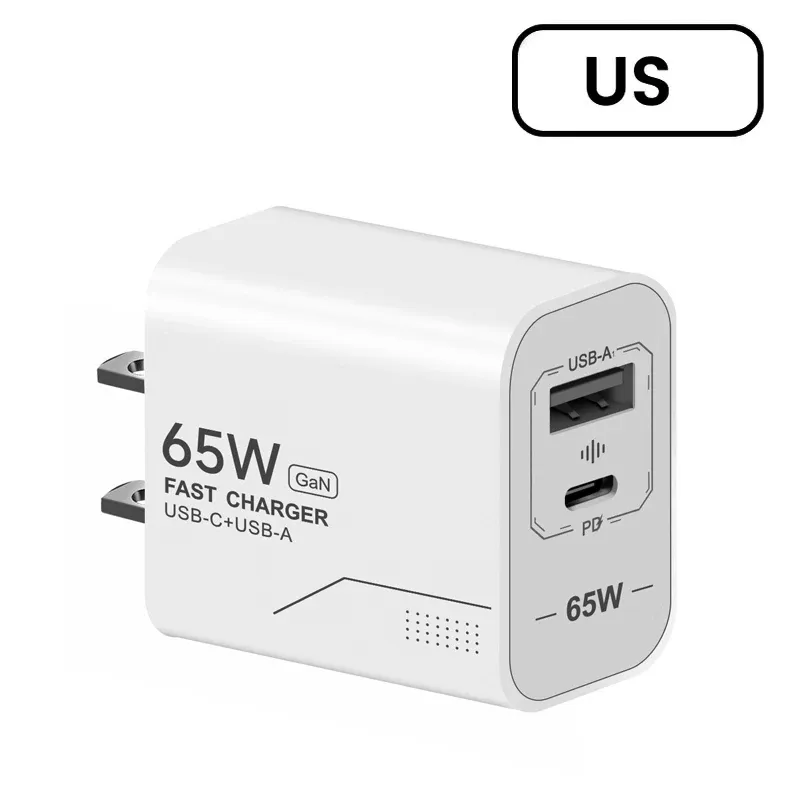 Chargeur USB-C GaN 65 W à 2 ports, charge rapide, adaptateur secteur pour iPhone, Samsung, Xiaomi, prise EU/US, chargeur mural 11