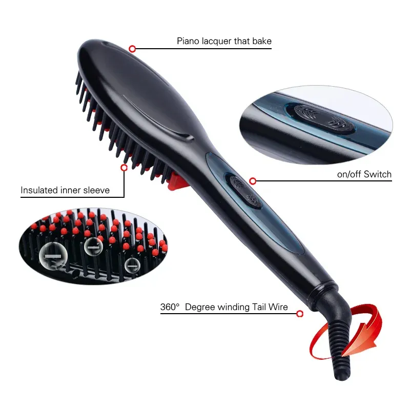 Peigne lisseur électrique professionnel, brosse à cheveux, fer à lisser, prise UE/US/UK/AU 5