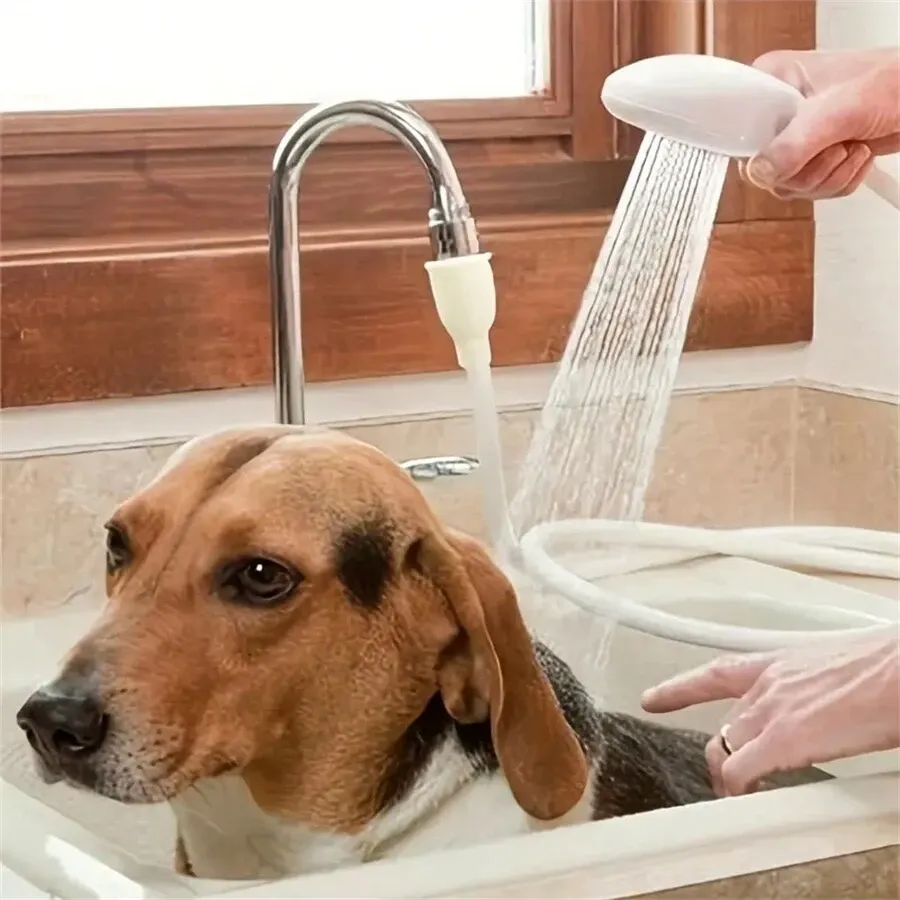 Robinet multifonctionnel avec douchette, tuyau et tête de lavage pour évier, filtre de vidange et rallonge de douche, pour salle de bain et bain d'animaux 5
