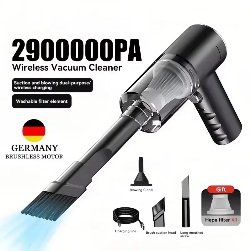 Aspirateur de voiture sans fil 2900000PA, rechargeable par USB, 1200 mAh, nettoyeur à usage sec et humide, aspirateur portatif sans fil haute puissance 2026 - Image 1