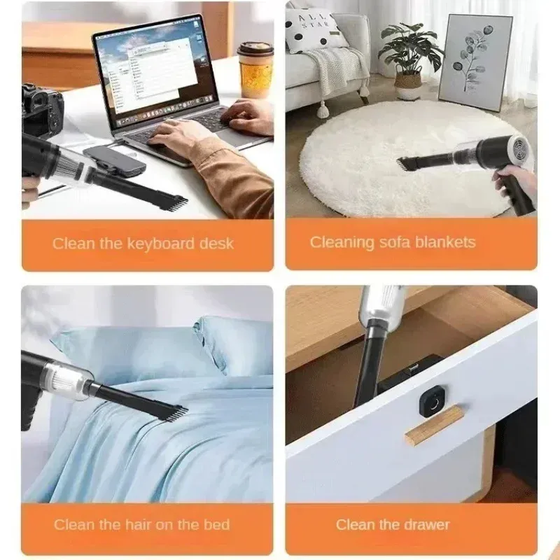Aspirateur de voiture sans fil 2900000PA, rechargeable par USB, 1200 mAh, nettoyeur à usage sec et humide, aspirateur portatif sans fil haute puissance 2026 5
