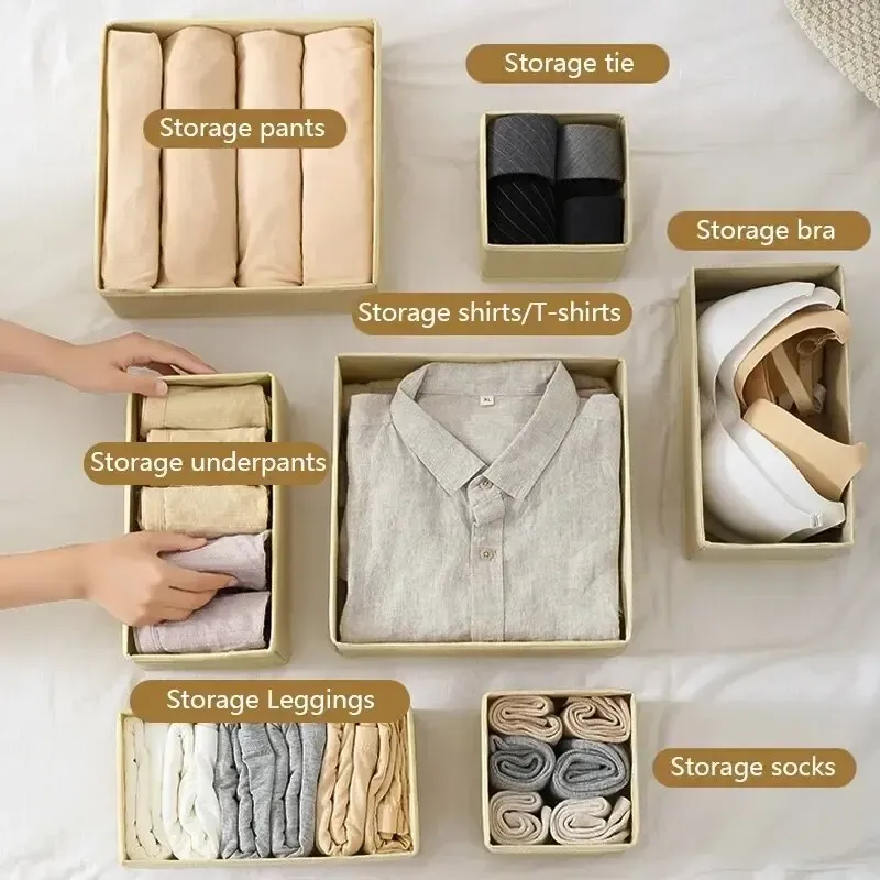 Lot de 6 ou 12 organisateurs pliables pour sous-vêtements, chaussettes et soutiens-gorge, avec boîtes de rangement rigides pour tiroir et placard 5