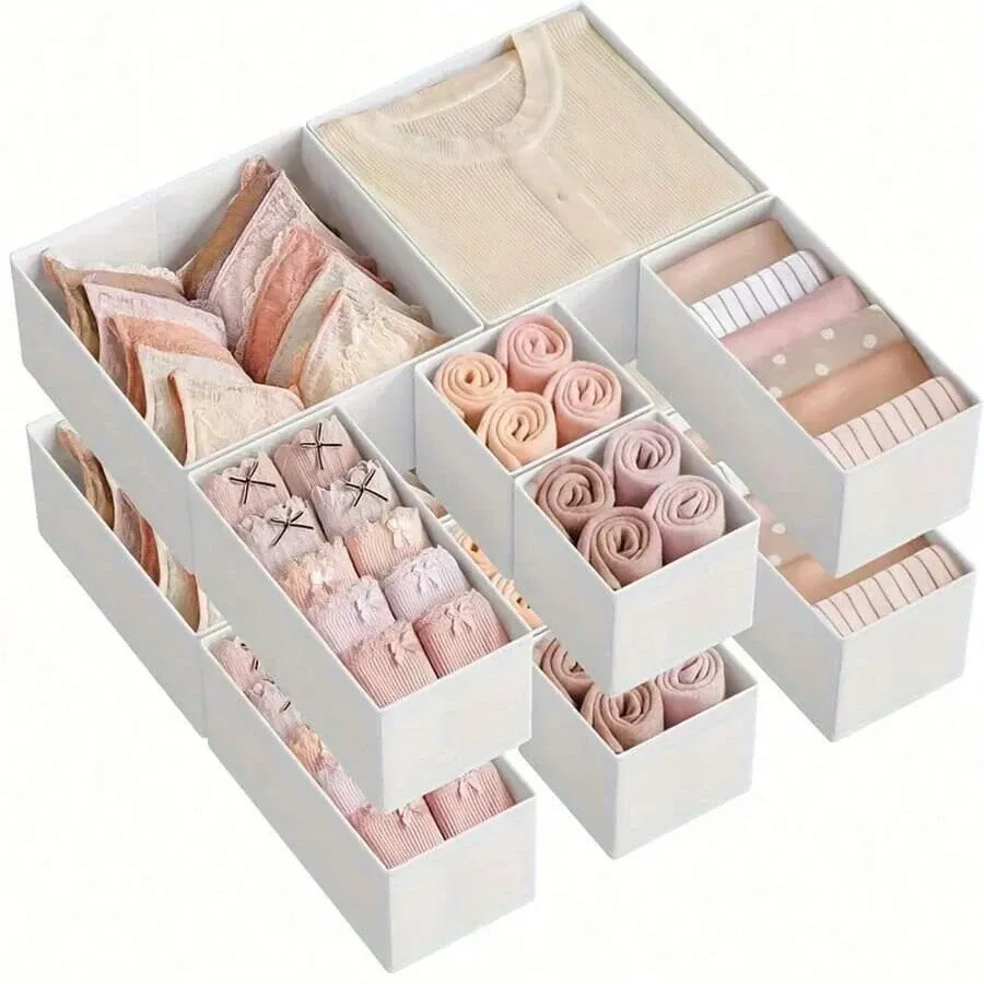 Lot de 6 ou 12 organisateurs pliables pour sous-vêtements, chaussettes et soutiens-gorge, avec boîtes de rangement rigides pour tiroir et placard 8