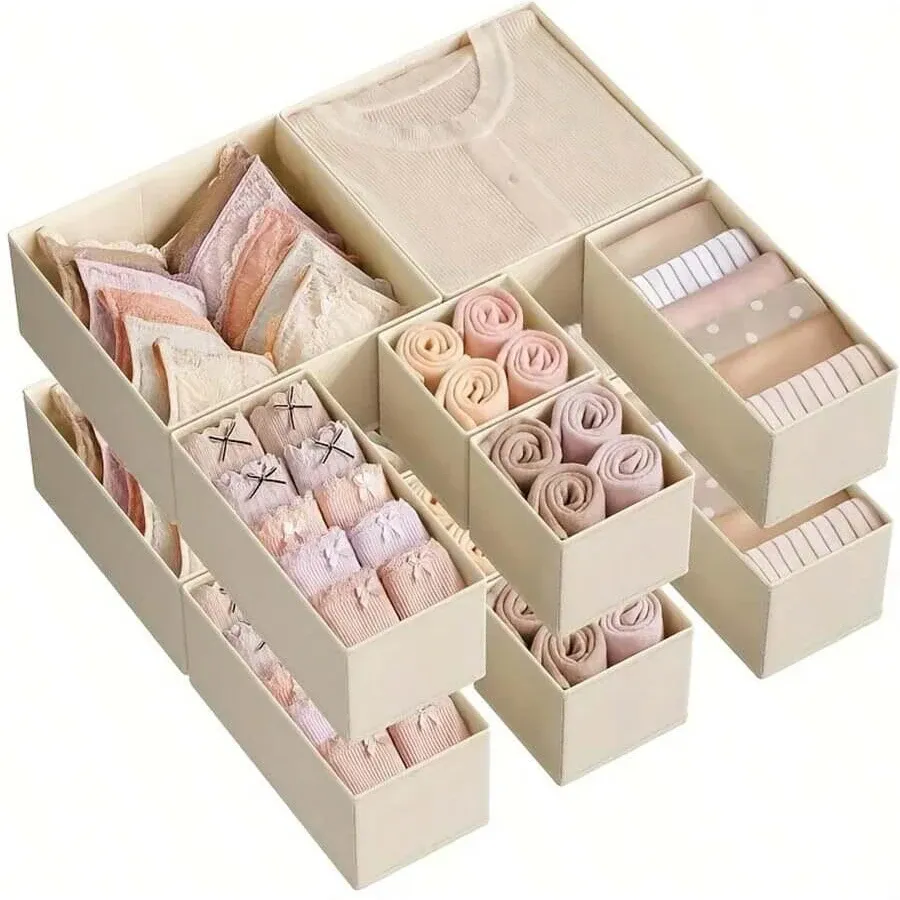 Lot de 6 ou 12 organisateurs pliables pour sous-vêtements, chaussettes et soutiens-gorge, avec boîtes de rangement rigides pour tiroir et placard 7