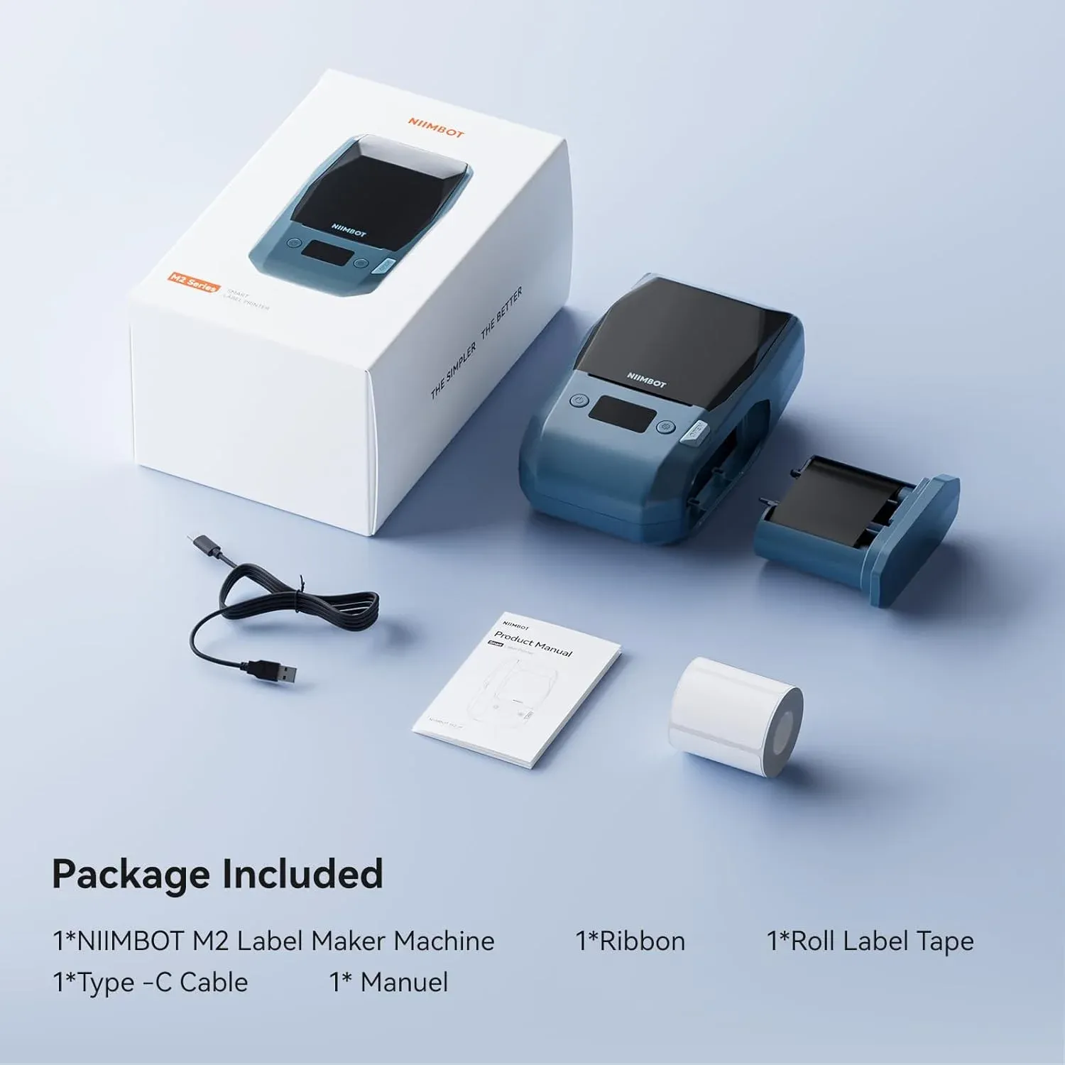 Imprimante d'étiquettes thermique portable M2 Niimbot, machine à étiquettes multifonction pour bureau, étiquettes vestimentaires et câbles d'alimentation 8
