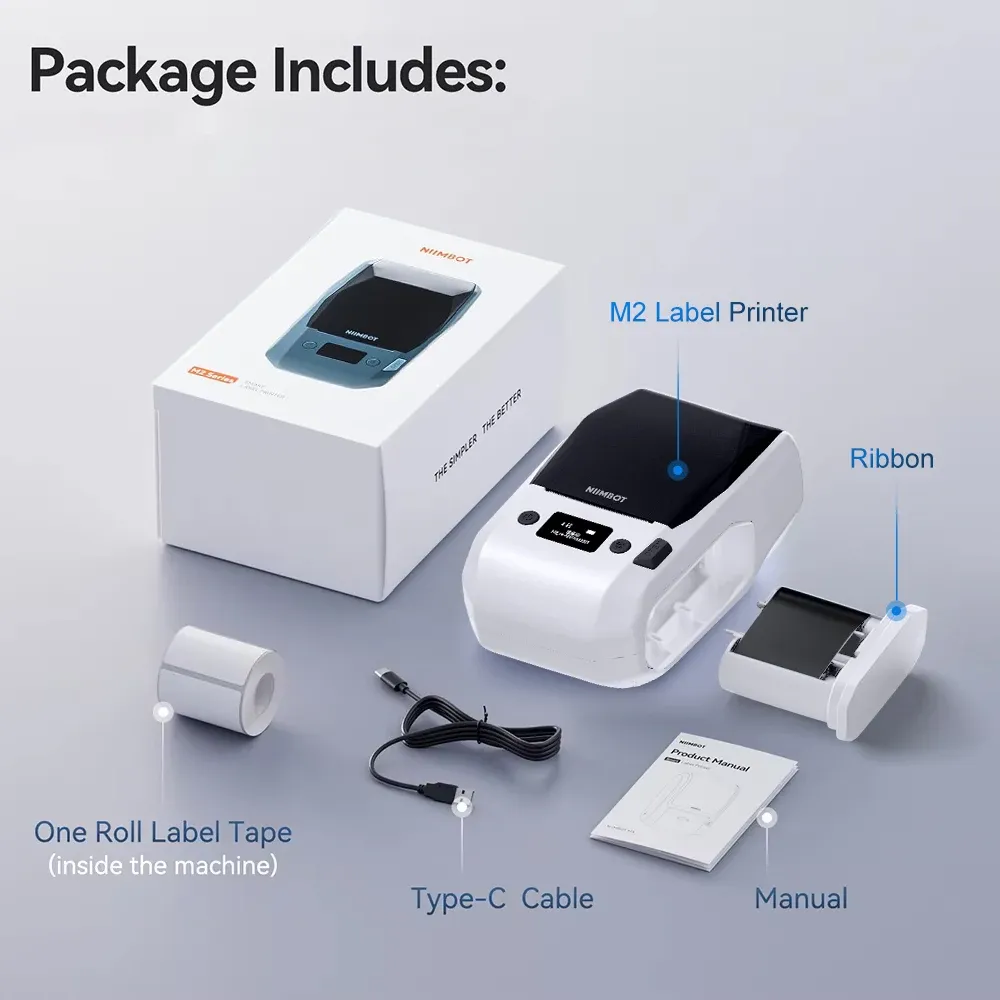 Imprimante d'étiquettes thermique portable M2 Niimbot, machine à étiquettes multifonction pour bureau, étiquettes vestimentaires et câbles d'alimentation 7