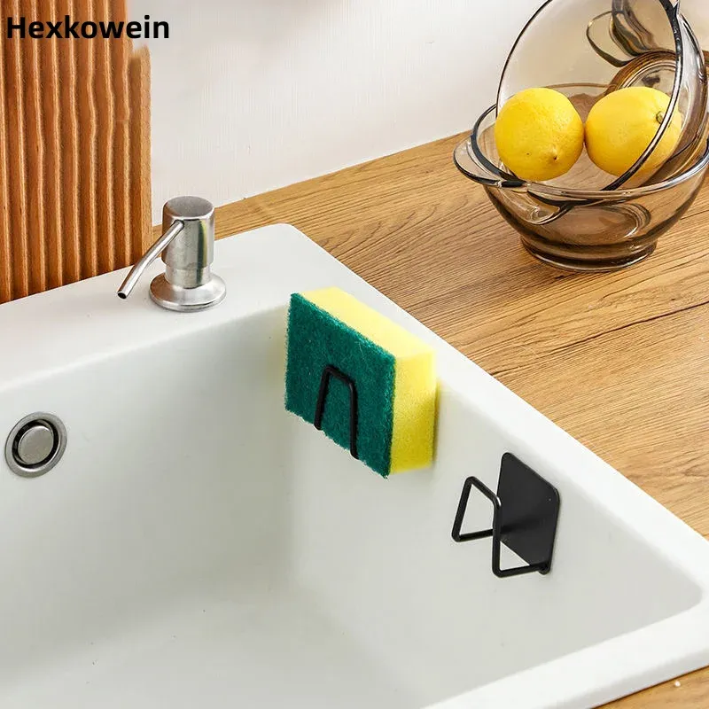 Porte-éponges de cuisine en acier inoxydable avec égouttoir auto-adhésif 5