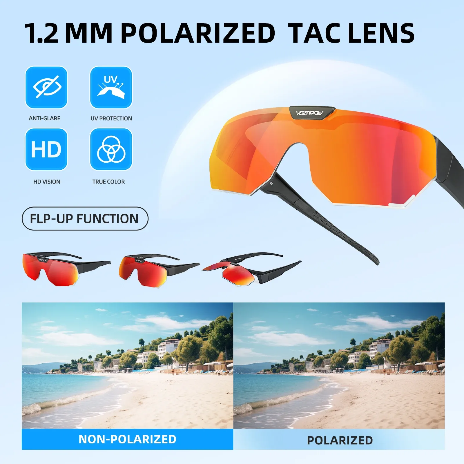 Vozapow Lunettes de Soleil Polarisées Protection UV400 pour Cyclisme, Pêche, Conduite et Randonnée 4