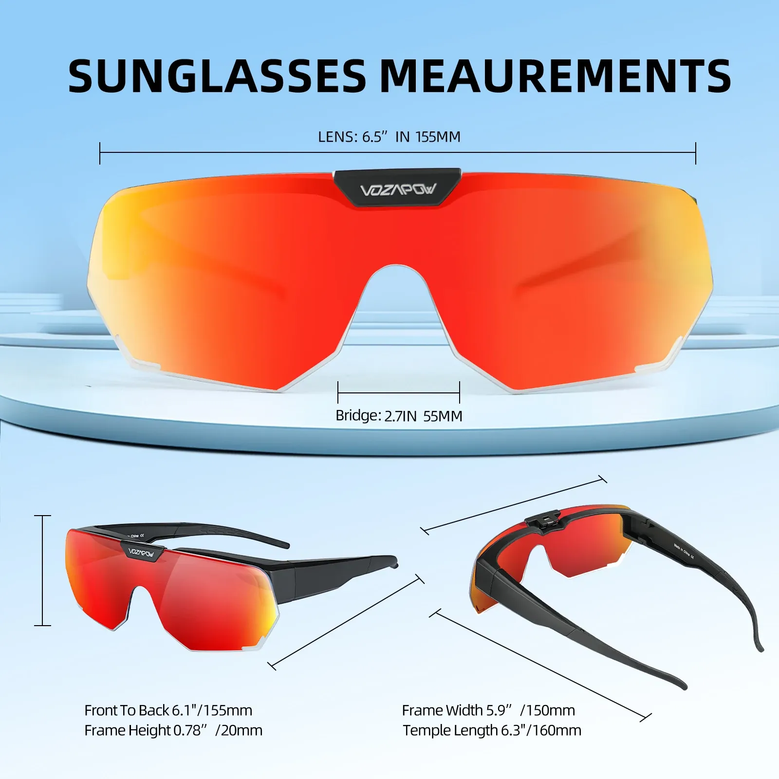 Vozapow Lunettes de Soleil Polarisées Protection UV400 pour Cyclisme, Pêche, Conduite et Randonnée 5