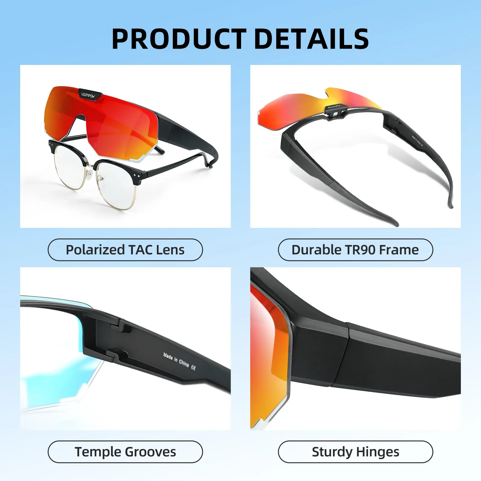 Vozapow Lunettes de Soleil Polarisées Protection UV400 pour Cyclisme, Pêche, Conduite et Randonnée 6