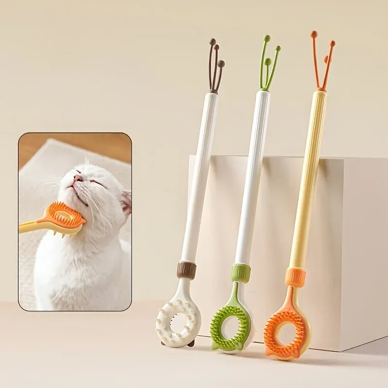 Grattoir rétractable 2 en 1 pour chat : masseur double face et baguette interactive pour le toilettage et le soulagement des démangeaisons