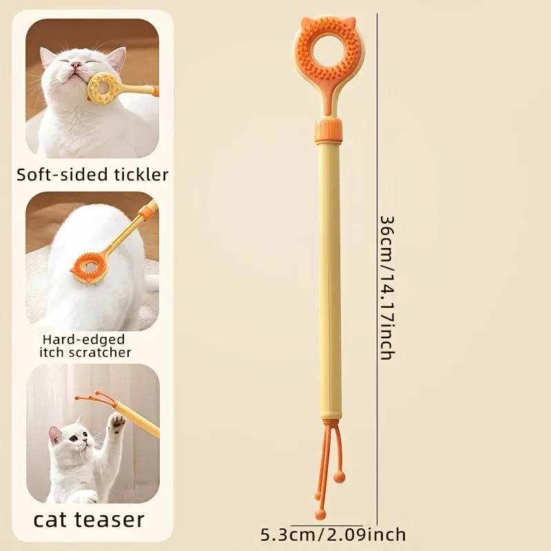 Grattoir rétractable 2 en 1 pour chat : masseur double face et baguette interactive pour le toilettage et le soulagement des démangeaisons 8