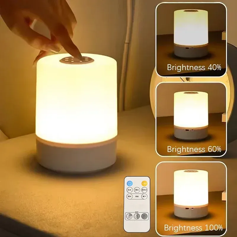 Table de chevet LED dimmable avec chargeur sans fil, lampe de nuit tactile pour chambre, veilleuse décorative et lampe de lecture de bureau - Image 1