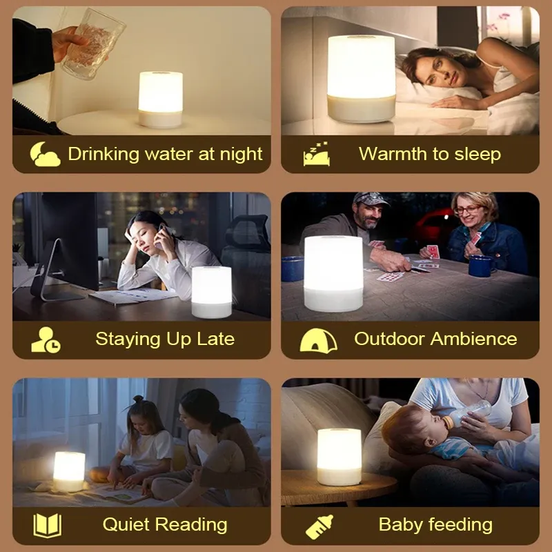 Table de chevet LED dimmable avec chargeur sans fil, lampe de nuit tactile pour chambre, veilleuse décorative et lampe de lecture de bureau 6