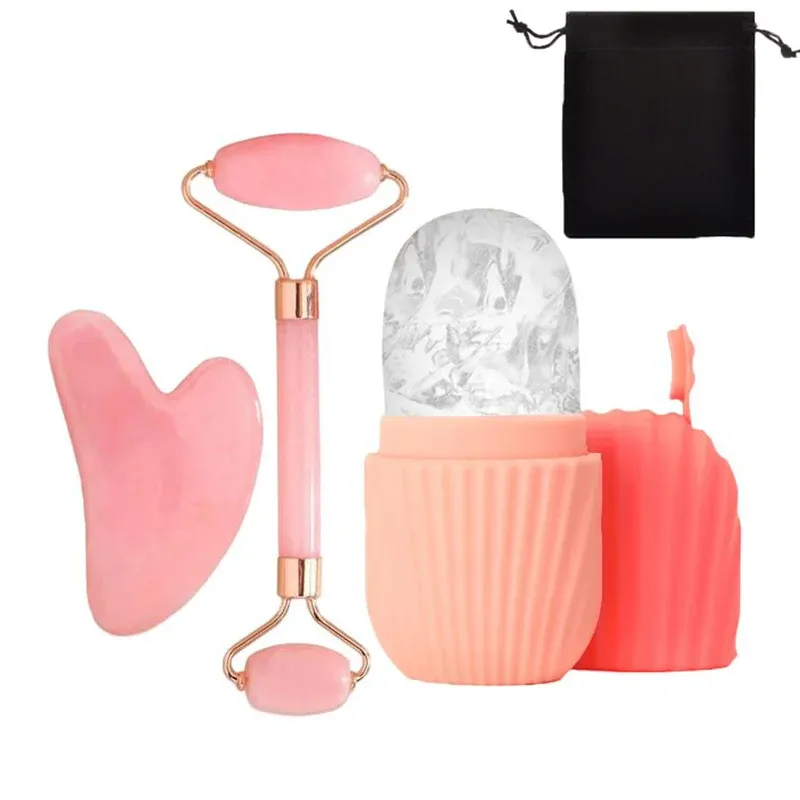 Ensemble de rouleaux de glace pour le visage 1, 2 ou 3 pièces, outils de massage Gua Sha et rouleau de massage pour le contour du visage 2