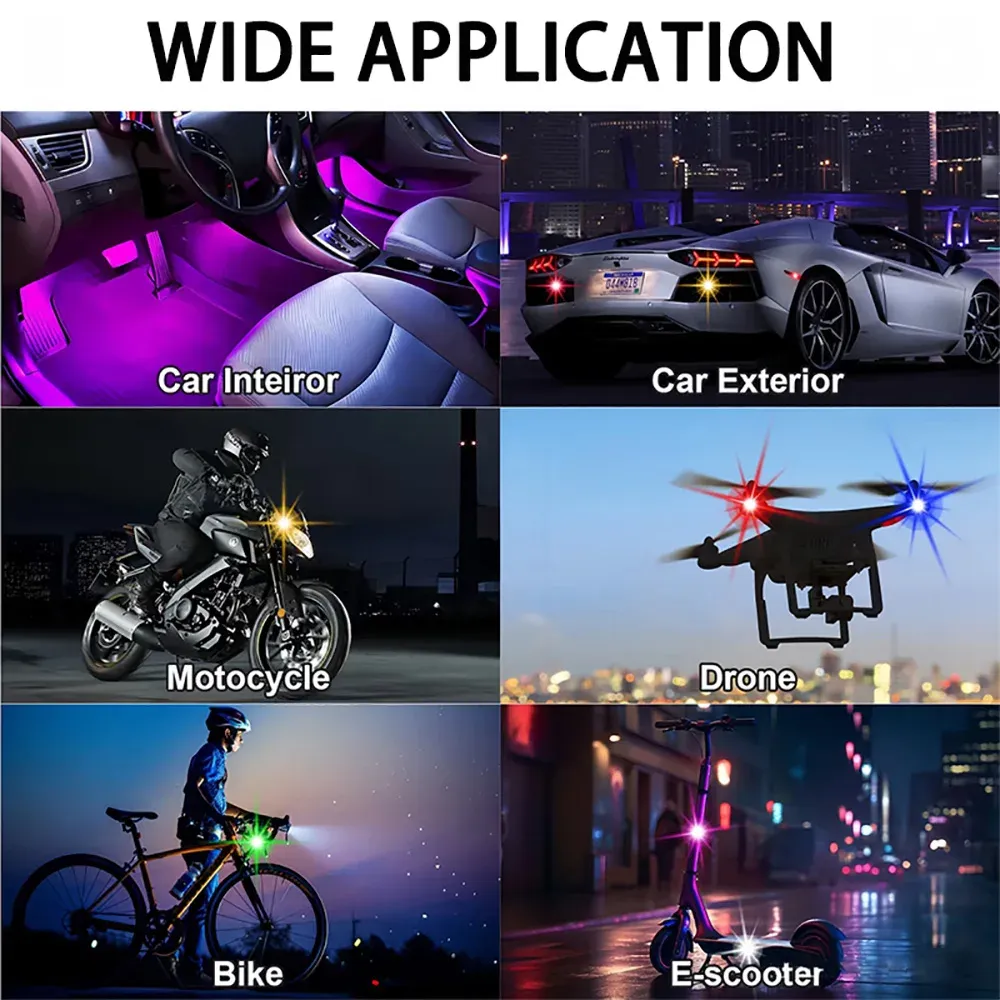 Kit d'éclairage d'ambiance LED RGB rechargeable avec télécommande pour voiture et moto 2