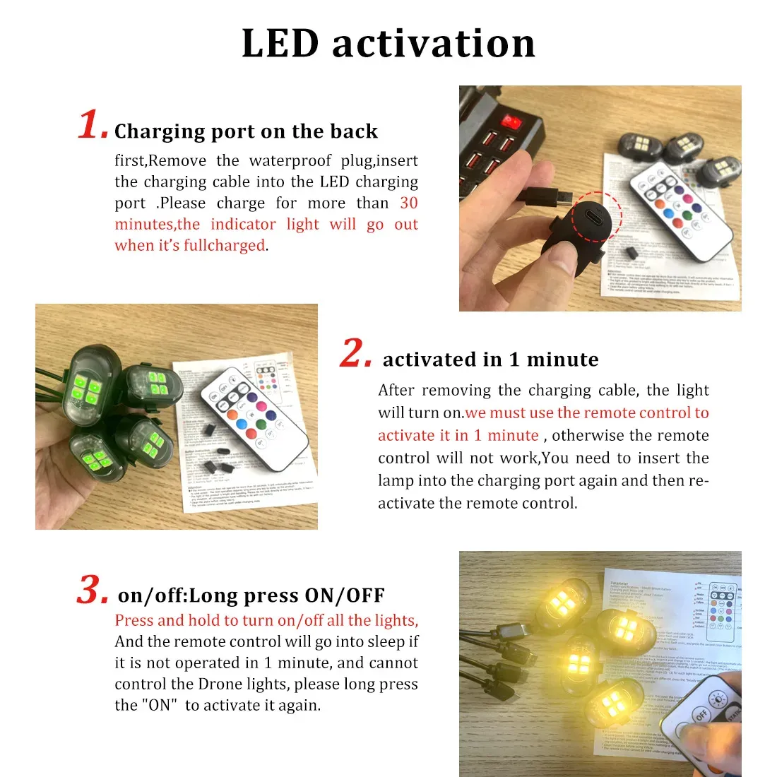 Kit d'éclairage d'ambiance LED RGB rechargeable avec télécommande pour voiture et moto 3