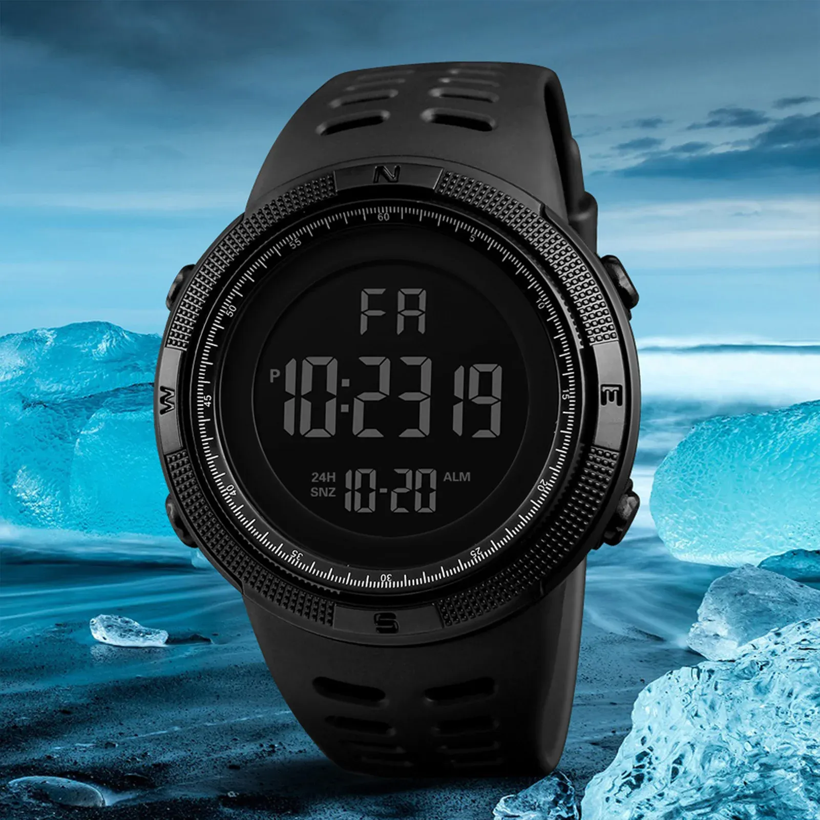 Montre de sport numérique pour homme, étanche, lumineuse, avec chronomètre et alarme, style militaire pour la course à pied, l'escalade et la pêche 1