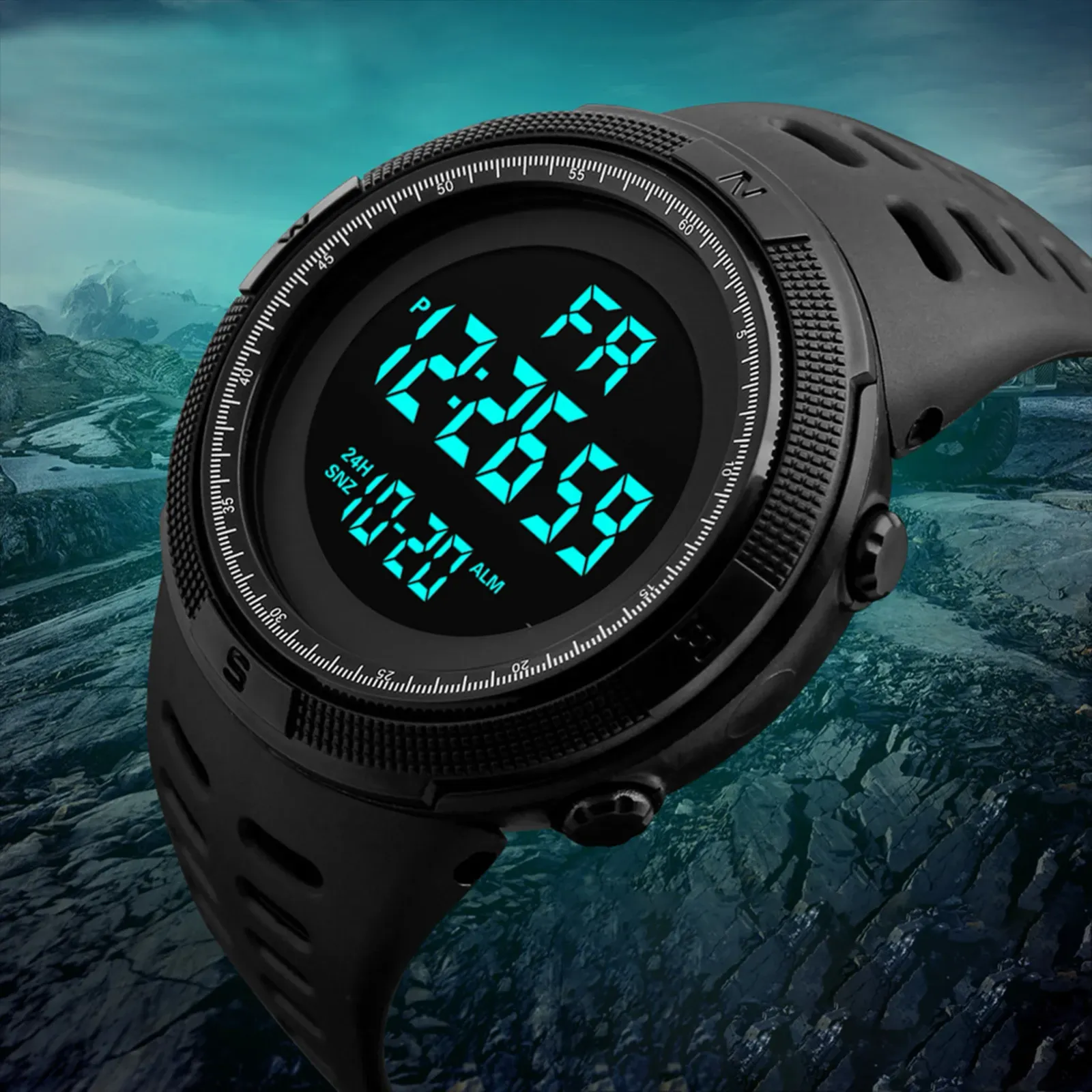Montre de sport numérique pour homme, détail du bracelet