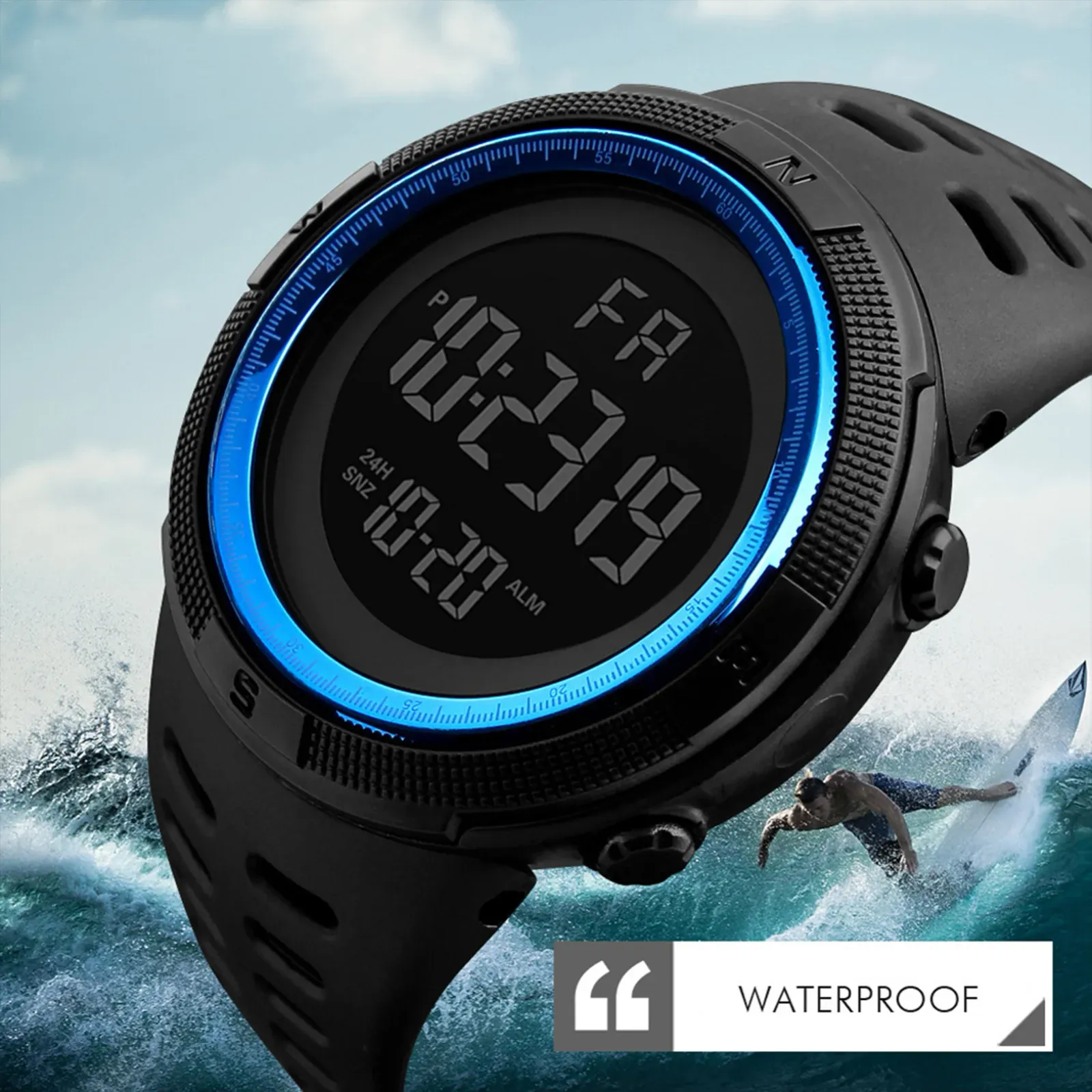 Montre de sport numérique pour homme, détail du cadran