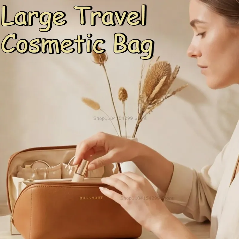 Trousse de maquillage de voyage à double fermeture éclair, grande capacité, avec poignée 2