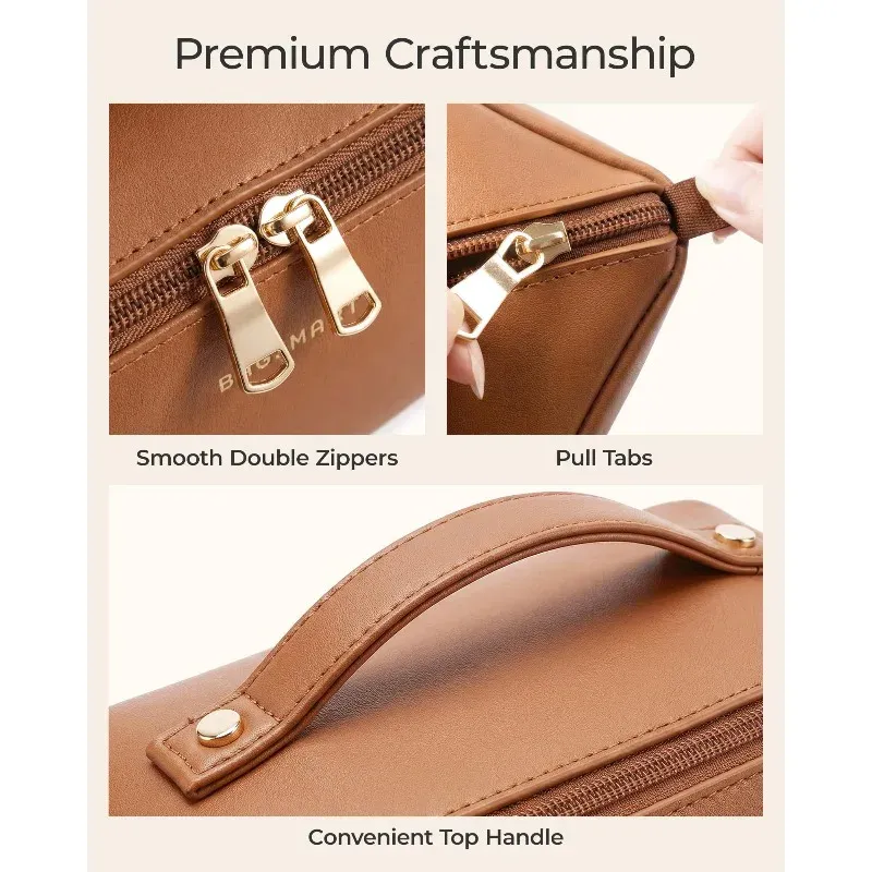 Trousse de maquillage de voyage à double fermeture éclair, grande capacité, avec poignée 4