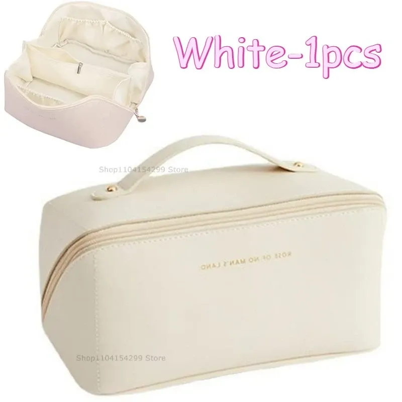 Trousse de maquillage de voyage à double fermeture éclair, grande capacité, avec poignée 10