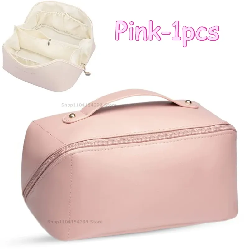 Trousse de maquillage de voyage à double fermeture éclair, grande capacité, avec poignée 8