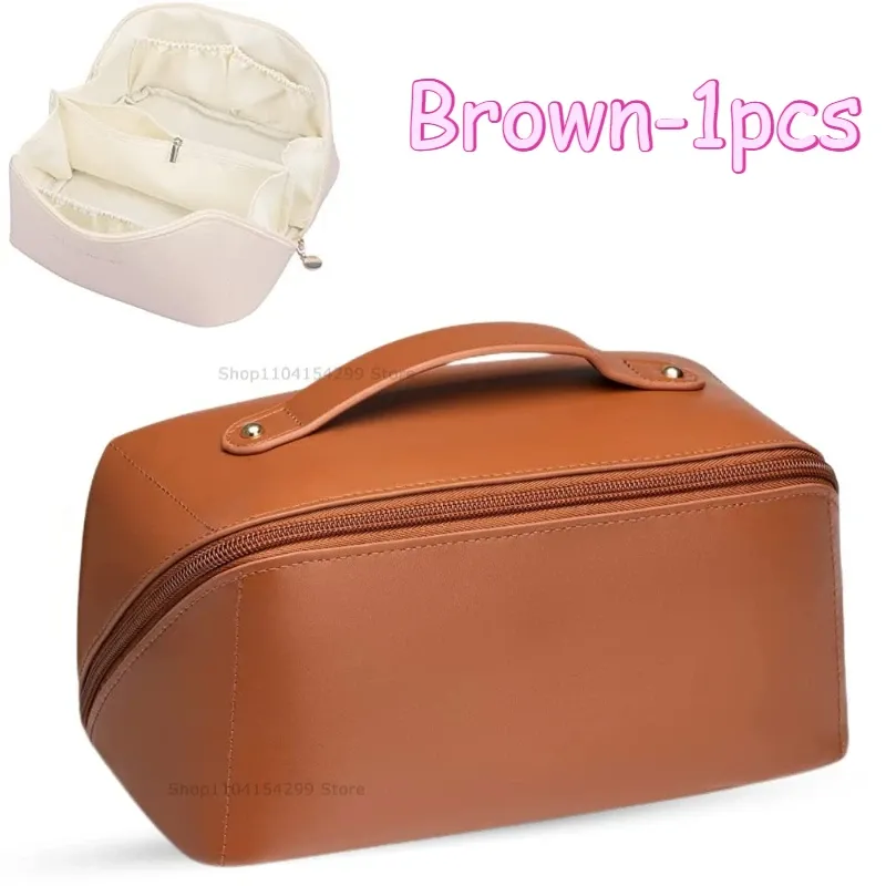 Trousse de maquillage de voyage à double fermeture éclair, grande capacité, avec poignée 7