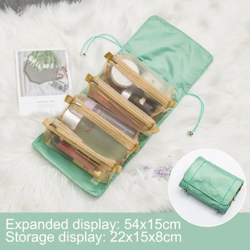 Trousse de maquillage de voyage à double fermeture éclair, grande capacité, avec poignée 9