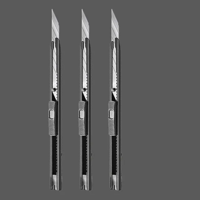 Couteau utilitaire Deli 9 mm noir, lame à 30 degrés en acier au carbone, lames SK5 à casse segmentée, verrouillage automatique, idéal pour le bureau et la maison 11