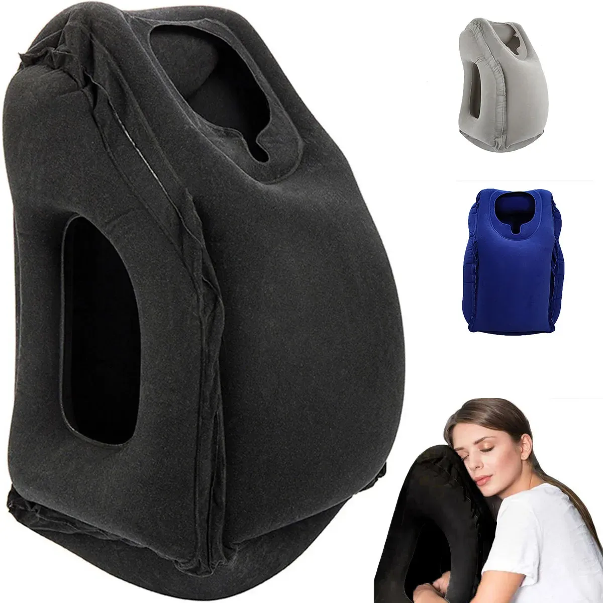 Oreiller de voyage gonflable amélioré, coussin d'air pour le cou et le menton, appui-tête portable pour l'avion et la voiture 9