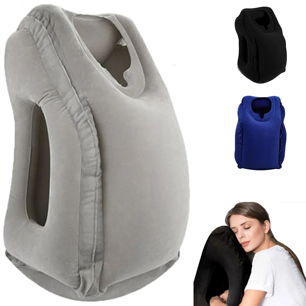 Oreiller de voyage gonflable amélioré, coussin d'air pour le cou et le menton, appui-tête portable pour l'avion et la voiture 7