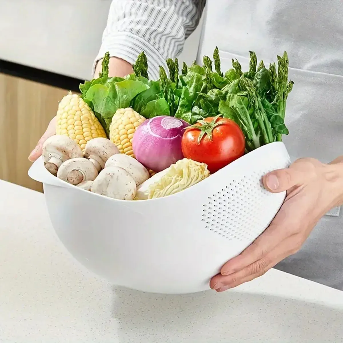Passoire en silicone, bol à riz, panier d'égouttage, bol à fruits, panier de lavage avec poignée, organisateur de cuisine 1 pièce 4