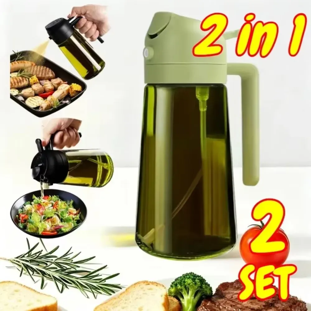 Distributeur et pulvérisateur d'huile 2 en 1 en plastique, 500 ml, bouteille étanche pour la cuisine, la friteuse à air, le barbecue et le camping 2