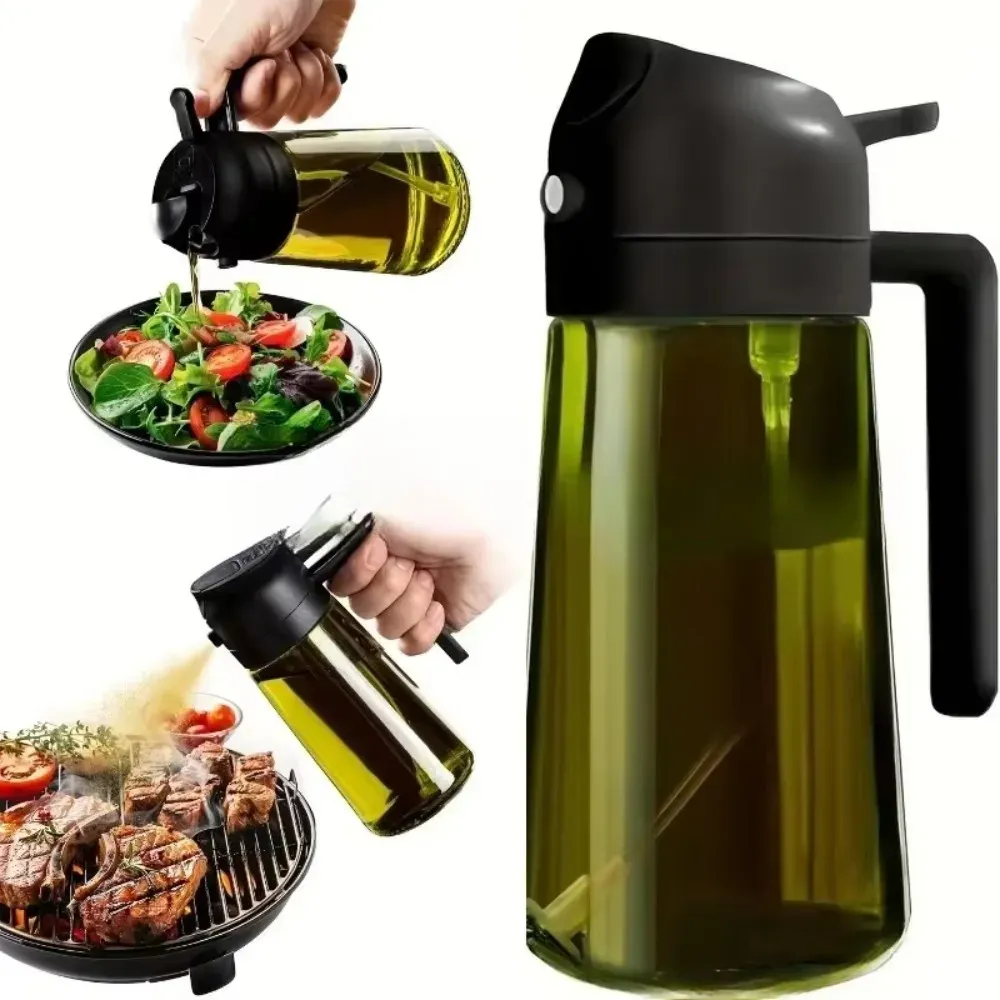 Distributeur et pulvérisateur d'huile 2 en 1 en plastique, 500 ml, bouteille étanche pour la cuisine, la friteuse à air, le barbecue et le camping 3
